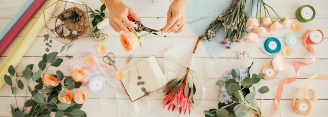 Flatlay floral pattern hand 