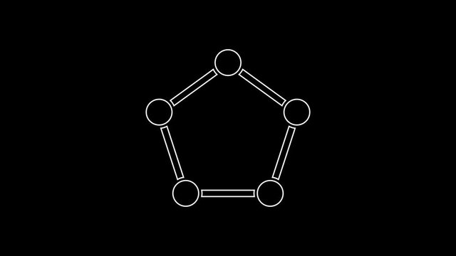 White line Geometric figure Pentagonal prism icon isolated on black background. Abstract shape. Geometric ornament. 4K Video motion graphic animation