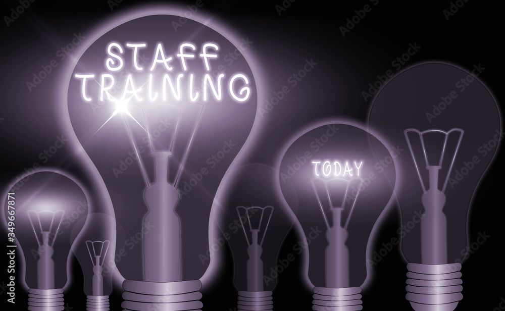 Poster conceptual hand writing showing staff training. concept meaning learn specific knowledge improve per