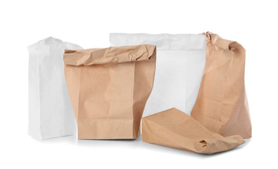 Paper bags on white background