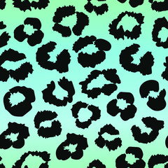 Leopard ornament on green and blue background. Print, fashion pattern in vector graphics. Abstract Wallpaper, fabric, pattern