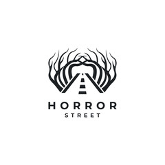 horror tree tunnel street logo design illustration