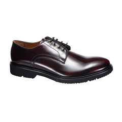 Leather classic men's shoes with laces, brown from polished leather, isolated on a white background