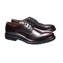 Leather classic men's shoes with laces, brown from polished leather, isolated on a white background