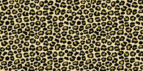 Vector illustration of a leopard. Seamless wild animal skin with print, brown background