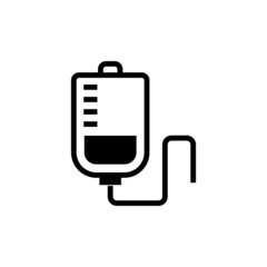 Blood transfusion saline bag icon template, infuse symbol vector sign in black flat shape designisolated on white background