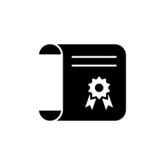 Certificate icon template, Achievement, award symbol vector sign in black flat shape design isolated on white background