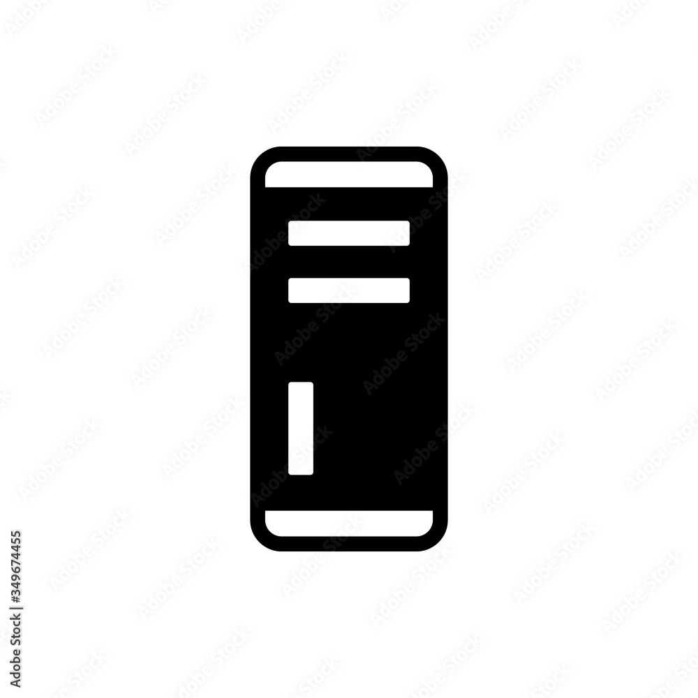 Poster computer system unit icon, pc system case symbol in black flat shape design on white background