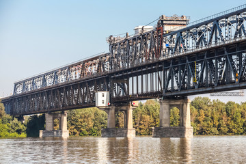 Danube Bridge in summer. Steel truss bridge