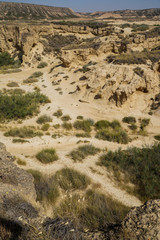 Rock formations in a desert. Bardenas Reales, Castildetierra, Navarre, Spain