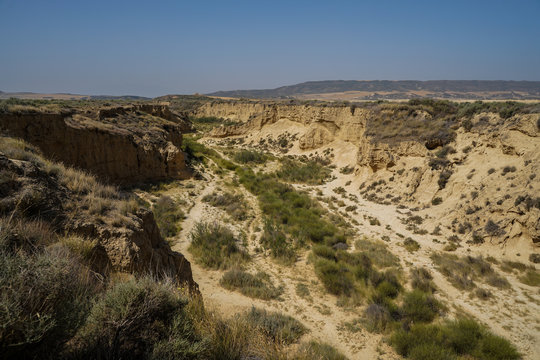 Rock formations in a desert. Bardenas Reales, Castildetierra, Navarre, Spain