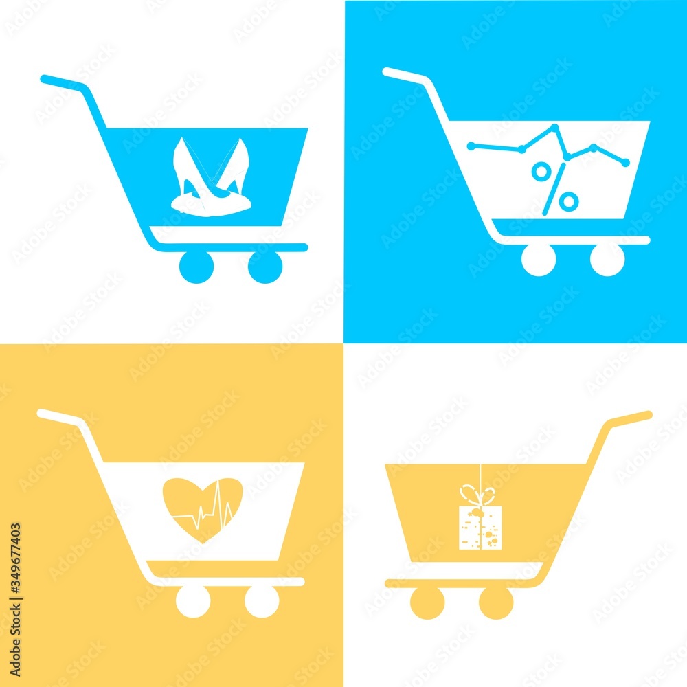 Poster simple set of shopping cart, trolley vector icons. contains such icons as mobile shop, web site, and