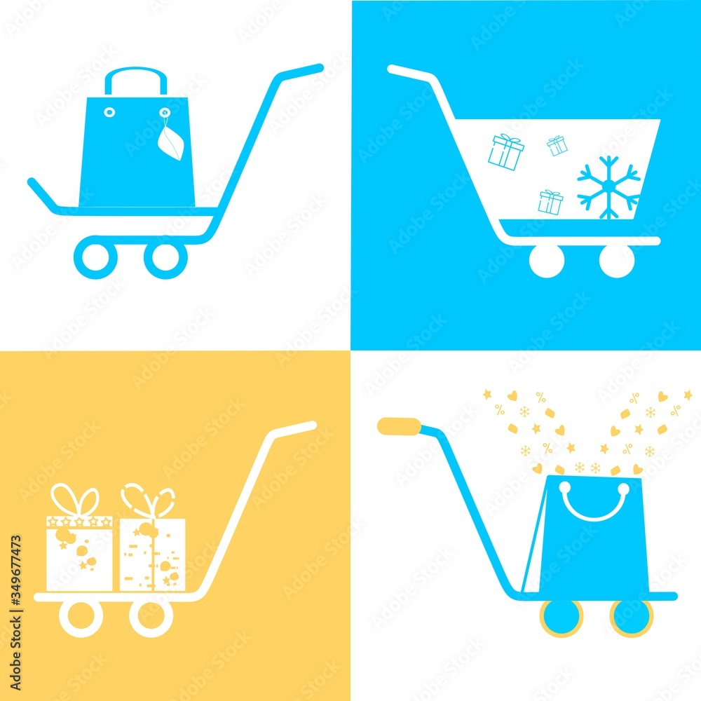 Poster simple set of shopping cart, trolley vector icons. contains such icons as mobile shop, web site, and