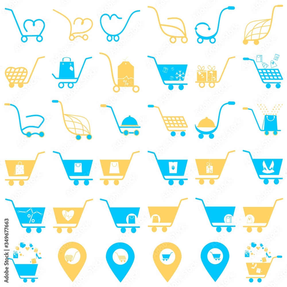 Poster simple set of shopping cart, trolley vector icons. contains such icons as mobile shop, web site, and