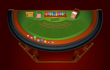 Game table for playing blackjack. View from above. Isolated. Vector illustration - obrazy, fototapety, plakaty