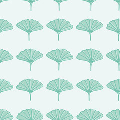 Green Ginkgo leaves vector pattern. Chinese tree foliage seamless illustration background.