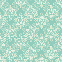 Seamless vector pattern of overlapped star leaves. Cute nature illustration in soft shades of green and brown.
