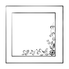 Flower frame. Drawing and sketch with black and white line-art