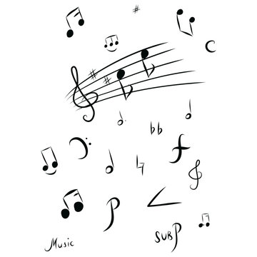 Music notes and shadow.Abstract musical background. Vector illustration.Mensural musical notation.Black notes symbols
