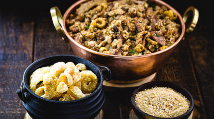 fried pork belly and skin. Crackling pururuca, typical Brazilian food in Minas Gerais