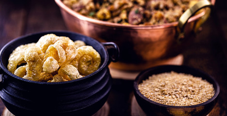 fried pork belly and skin. Crackling pururuca, typical Brazilian food in Minas Gerais
