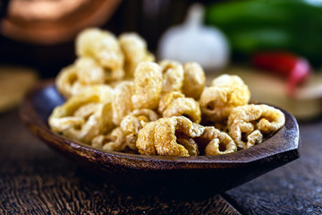 Pork cracklings, crispy and fried. Typical Brazilian food, known as crackling pururuca.