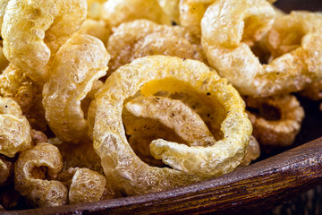 crackling the Brazilian pururuca. Pork skin fried and served dry, with accompaniment. Brazillian tipical food.