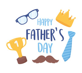 happy fathers day, necktie moustache crown glasses celebration