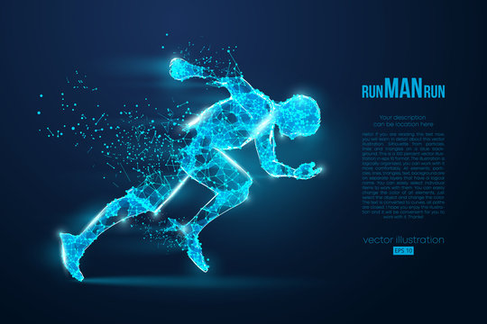 Abstract silhouette of a wireframe running athlete, man on the blue background. Athlete runs sprint and marathon. Convenient organization of eps file. Vector illustration. Thanks for watching
