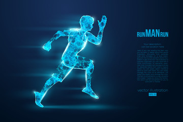 Abstract silhouette of a wireframe running athlete, man on the blue background. Athlete runs sprint and marathon. Convenient organization of eps file. Vector illustration. Thanks for watching