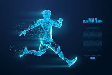 Abstract silhouette of a wireframe running athlete, man on the blue background. Athlete runs sprint and marathon. Convenient organization of eps file. Vector illustration. Thanks for watching