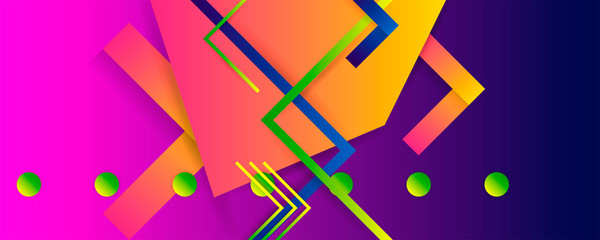 Bright juicy colors background with geometric elements, lines and dots for text, universal design, banner concept