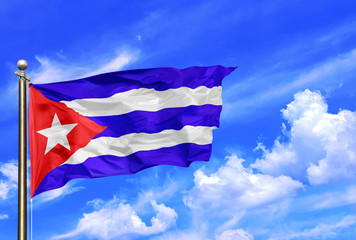 Cuba Red White Blue National Flag Waving In The Wind On A Beautiful Summer Blue Sky