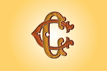 CC victorian monogram logo. Vintage logotype initials C. Floral capital