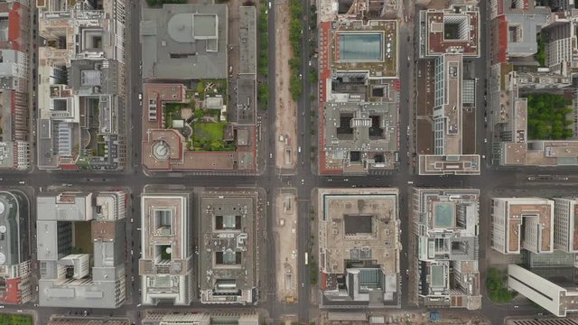 AERIAL: Overhead Birds View of Empty European City Street in Berlin Central during Coronavirus COVID-19 Pandemic on May 16th 2020