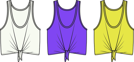 knot detail Womens TOP fashion flat sketch. Technical drawing APPAREL template.