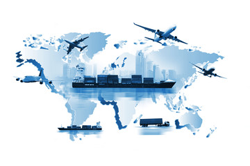 Obraz na płótnie Canvas The world logistics background or transportation Industry or shipping business, Container Cargo shipment , truck delivery, airplane , import export Concept