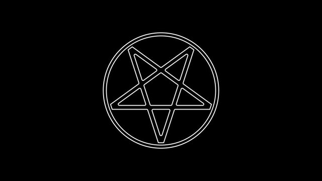 White line Pentagram in a circle icon isolated on black background. Magic occult star symbol. 4K Video motion graphic animation
