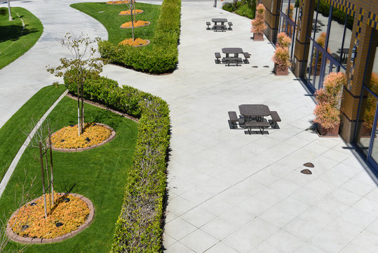 IRVINE, CALIFORNIA - 16 APRIL 2020: Visitor Center Grounds On The Campus Of The University Of California Irvine, UCI.