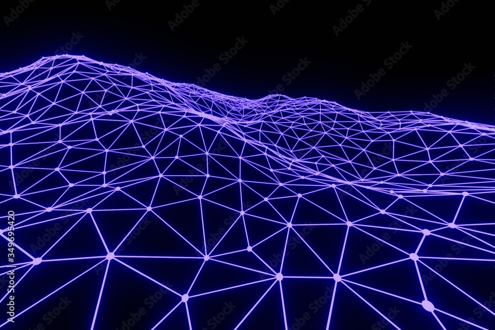 Fototapete wave with connected lines and dots. glowing grid. connection structure. 3d rendering. 3d illustratio