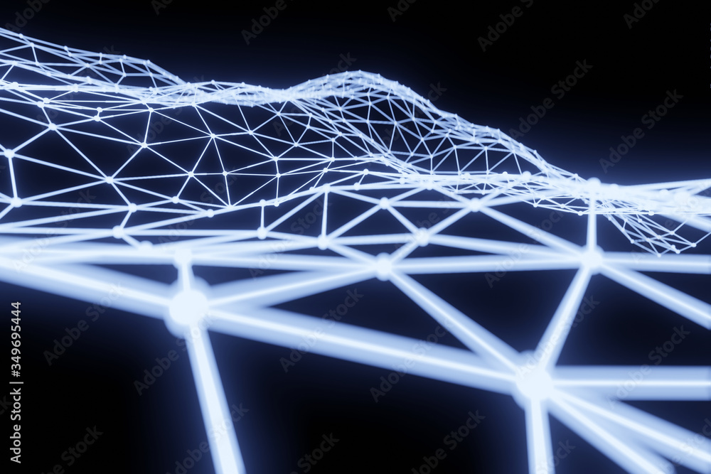 Fototapete wave with connected lines and dots. glowing grid. connection structure. 3d rendering. 3d illustratio