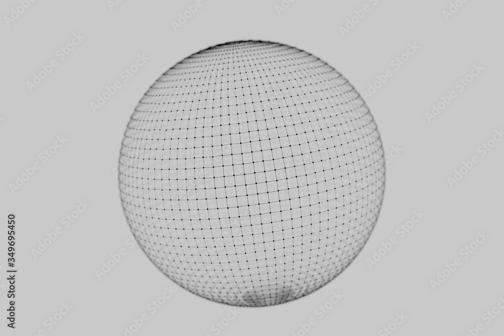 Fototapete abstract 3d sphere. mesh of sphere with points and lines on dark background. science and technology.