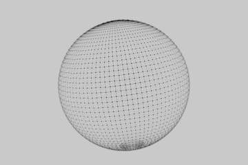 Abstract 3d sphere. Mesh of sphere with points and lines on dark background. Science and technology. 3D rendering. 3D illustration.