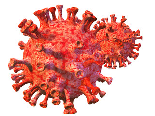Background concept for news about the novel coronavirus COVID-19 pandemic. Microscope virus close up, 3d rendering, isolated.