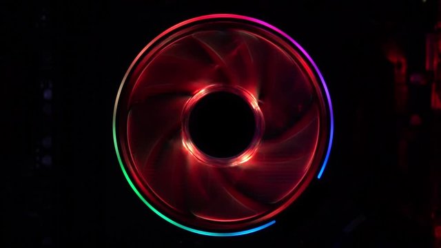 Colorful computer cooling fan spinning