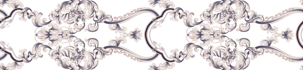 Abstract beautiful leaves, baroque, rococo, vintage, ornate, beautiful elements, seamless pattern, textile
