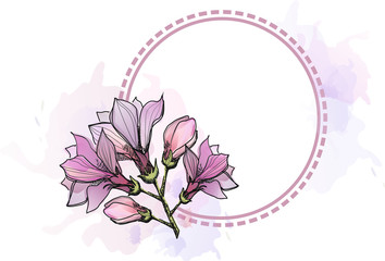 Vector illustration for notebook cover. Magnolia flower. Watercolor.