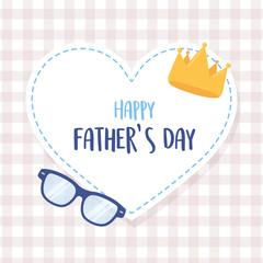 happy fathers day, crown and glasses in heart love sticker