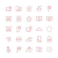 Food delivery line style icon set vector design
