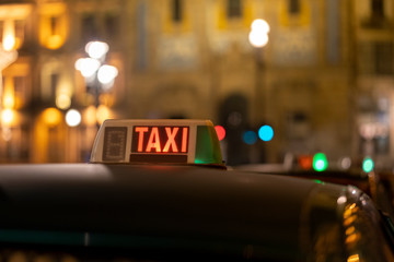 a taxi at night